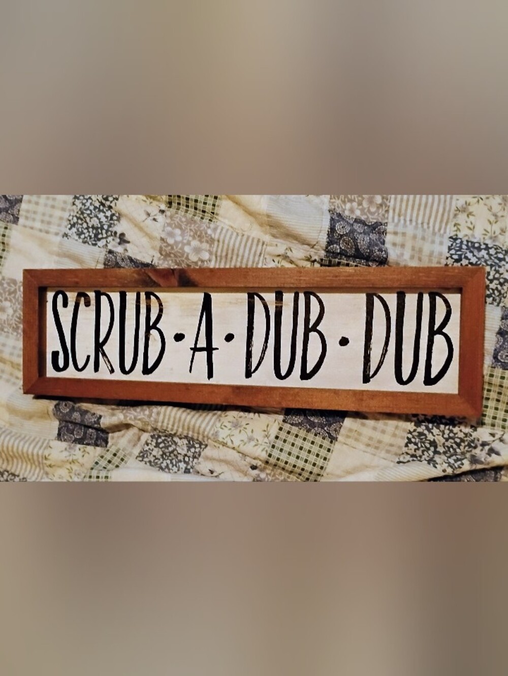 Farmhouse "Scrub-A-Dub-Dub" Framed Wooden Bathroom Sign Decor — EUC